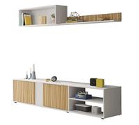 Habitdesign Salón TV Reversible, Mueble televisión, Modelo Ecco, Acabado Blanco Artik y Natur, Medidas: 40 cm (Alto) x 180 cm (Ancho) x 33 cm (Fondo)