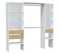 Habitdesign Vestidor Abierto Modelo Ethna – Blanco Artik y Roble Natur, 187x190x40 cm, 3 cajones