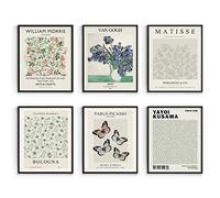 Habseligkeit Matisse - Carteles para decoración de habitación, diseño de flores, diseño estético de Van Gogh para decoración de habitación, diseño vintage sin marco, 11 x 14 pulgadas, juego de 6