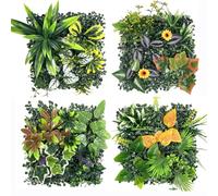 Hachera 4 Paneles de Pared Plantas Simulación, 25 x 25cm, Decoración Pared Hierba Verde Artificial, Paneles Pared de Plantas Artificiales, para Decoración de Pared del Hogar, Jardín