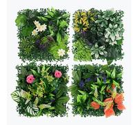 Hachera 4 Paneles de Pared Plantas Simulación, 25 x 25cm, Decoración Pared Hierba Verde Artificial, Paneles Pared de Plantas Artificiales, para Decoración de Pared del Hogar, Jardín (Estilo C)