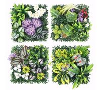 Hachera 4 Paneles de Pared Plantas Simulación, 25 x 25cm, Decoración Pared Hierba Verde Artificial, Paneles Pared de Plantas Artificiales, para Decoración de Pared del Hogar, Jardín (Estilo B)