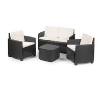 Häusbed - Conjunto Jardín Exterior - 4 butacas SIRACUSA + 1 mesa NASSAU - Gris-Antrácita - 63x58x74cmSet 5 piezas - Cojines Incluidos - Estilo Ratan