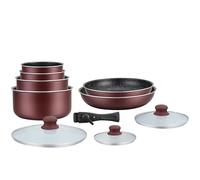 HAGEN, Batería de cocina con recubrimiento de piedra, Mango desmontable, 10 piezas, Burdeos, Recubrimiento antiadherente, Todos los quemadores, Incluye inducción, HA04647