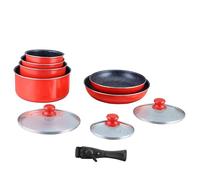 HAGEN, Batería de cocina con recubrimiento de piedra, Mango desmontable, 10 piezas, Rojo, Recubrimiento antiadherente, Todos los quemadores, Incluye inducción, HA04623