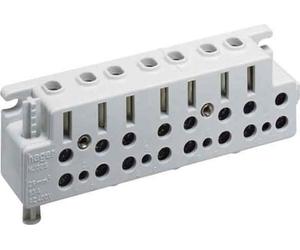 Hager, terminal de conexión para contadores, modelo universZ KJ30T, trifásico, 63A, con sistema de bloqueo y conexión sin tornillos (o.TRE).