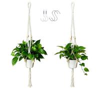 HahaMagic Juego de 2 Soportes Macramé para Plantas con Borla, Colgadores Boho para Decoración Hogar, Salón, Pasillo y Dormitorio, Maceteros Colgantes de Algodón con 4 Ganchos (Maceta No Incluida)