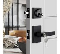 Haidms Juego de cerradura de puerta exterior negra con cerrojo de seguridad, manija de puerta delantera negra mate, cerraduras de entrada con llave igual, cerradura de puerta delantera de aleación de