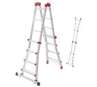Hailo Escalera multifunción M80 de Aluminio, 4 x 4 peldaños, soporta hasta 150 kg, articulaciones de Seguridad y Asas de retención, Altura Regulable en peldaños, Escalera Multiusos Inoxidable, Color