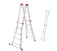 Hailo Escalera multifunción M80 de Aluminio, 4 x 5 peldaños, soporta hasta 150 kg, articulaciones de Seguridad y Asas de retención, Altura Regulable en peldaños, Escalera Multiusos Inoxidable, Color
