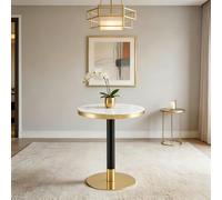 HAINEW Mesa de comedor pequeña redonda de cocina, mesa auxiliar con patas redondas de metal, mesa de café moderna, mesita de noche, mesa de centro, 60 × 60 × 74 cm, HD26070805 (blanco)