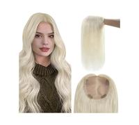 Hair Topper Topper de cabello humano Rubio platino, pelo liso sedoso, 5 '' ×, base mono área grande, perímetro PU, postizo recto brasileño Remy Comodidad(12inches(30cm))