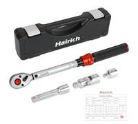Hairich Llave dinamométrica de 3/8" 5-60 Nm para bicicleta, moto y coche - Cabeza de trinquete de 72 dientes, juego de 3 piezas con extensión de 125 mm y adaptador de 3/8"-1/4", perfecta para cambiar