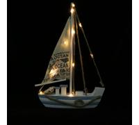 HAKIDZEL Modelo Decorativo Barco de Madera con Luz LED Adorno Náutico Mediterráneo para Hogar y Oficina Figura de Barco de Vela para Mesa y Estantería Decoración Marinera Elegante