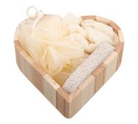 HAKIDZEL Set de Baño Reutilizable Cepillo en Forma de Corazón y Esponja, Incluye Bandeja de Madera y Piedra Pómez para Cuidado Corporal en Ducha