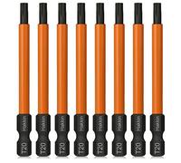 Hakkin Juego de 8 puntas de destornillador Torx T20, 75 mm de largo, 1/4 pulgadas, destornillador magnético S2, atornillador de impacto de acero, juego para tornillos de perfil T, martillo perforador,