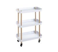 HAKU Mesa Auxiliar de Madera Maciza con Ruedas, Metal Blanco, Mesa de salón con Ruedas - Dimensiones: An 50 x Al 76 x Pr 30 cm Estilo: Moderno
