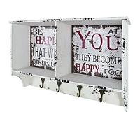 HAKU Perchero de Pared con Estante riel de Ganchos para Ropa Perchero de Ganchos con Motivo de Estilo Vintage de MDF con Aspecto Vintage y Metal Lacado en Negro, Medidas: An 65 x Al 40 x Pr 15 cm