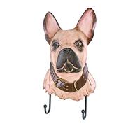 HAKU Perchero de pared metal perchero de metal perchero de recibidor de metal con aspecto 3D en beige, con motivo de bulldog y 2 ganchos, Medidas: An 20 x Al 36 x Pr 5 cm, Estilo: industrial