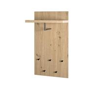 HAKU Perchero de pared roble claro MDF metal negro riel de ganchos estante para sombreros con 5 ganchos barra para perchas Medidas: An 48 cm x Al 90 cm x Pr 31 cm Estilo: Modern