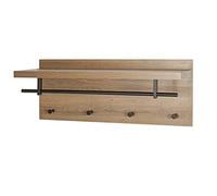 HAKU Perchero de pared roble oscuro MDF metal negro riel de ganchos con 4 ganchos barra para ropa y estante para sombreros Medidas: An 75 cm x Al 30 cm x Pr 26 cm Estilo: Modern