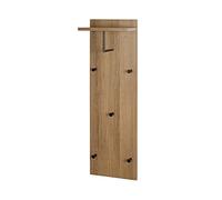 HAKU Perchero de pared roble oscuro MDF metal negro riel de ganchos con 5 ganchos barra para ropa y estante para sombreros Medidas: An 30 cm x Al 100 cm x Pr 20 cm Estilo: Modern