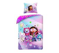 Halantex Gabby's Dollhouse - Juego de cama Danze - Funda nórdica de 140 x 200 cm con funda de almohada de 70 x 90 cm - 100% algodón multicolor