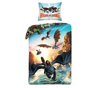 Halantex Juego de cama Dragon Trainer, Hipo sin dientes y dragones de abedul, funda nórdica de 140 x 200 cm, con funda de almohada de 70 x 90 cm, microfibra, multicolor