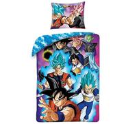 Halantex Juego de cama DRAGONBALL SUPER PROTAGONISTI Goku Vegeta Funda nórdica reversible 140 x 200 cm y funda de almohada 70 x 90 cm - Multicolor - 100% algodón, DB-1106BL