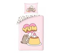Halantex Juego de cama reversible con diseño de gato Pushheen Yum budín Sweet Shop - Cama individual de 2 piezas, funda nórdica de 140 x 200 cm y funda de almohada de 70 x 90 cm - 100% algodón
