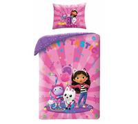 Halantex Juego de ropa de cama GABBY La casa de muñecas - Gabby's Dollhouse Party TASTIC - Funda nórdica de 140 x 200 cm con funda de almohada de 70 x 90 cm - 100 % microfibra multicolor
