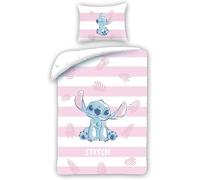 Halantex LILO y STITCH - Juego de cama - una funda nórdica de 140x200cm y una funda de almohada 50x70cm - 100% algodón - Rosa