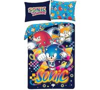 Halantex Sonic the Hedgehog - Funda nórdica individual, azul marino y arcoíris, 100% poliéster, 140 x 200 cm con funda de almohada de 70 x 90 cm, lavable a máquina