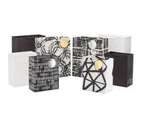 Hallmark 0005EGB7430 Juego de 8 bolsas de regalo medianas y grandes con asas para bodas, graduaciones, Halloween, aniversarios, papel, negro, blanco, dorado, plateado