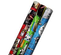 Hallmark 0005EWR2930 - Papel de regalo de Star Wars con líneas de corte en el reverso (paquete de 3: 60 pies cuadrados) papel de regalo Yoda