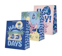 Hallmark Bolsa de regalo grande, paquete de 3, cumpleaños, Disney Lilo & Stitch, Stitch, ángel, azul