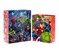 Hallmark Marvel Avengers - Juego de bolsas de regalo de superhéroes (1 bolsa grande de 13 pulgadas y 1 bolsa extragrande de 15 pulgadas) con Spider-Man, Hulk, Thor, Iron Man para cumpleaños, Navidad,