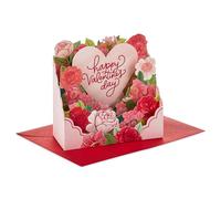 Hallmark Mini tarjeta de San Valentín, tarjeta del día de San Valentín, 3D y desplegable, corazón rosa, flores, rosas, rojo, rosa, blanco