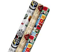 Hallmark Papel de regalo de Harry Potter con líneas de corte en el reverso (paquete de 3: 60 pies cuadrados; mapa del merodeador, escudo de Hogwarts) para cumpleaños, graduaciones, Navidad, día de San