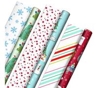 Hallmark Papel de regalo de Navidad reversible de moda para niños (3 rollos: 120 pies cuadrados) dinosaurios, koalas, osos polares, pingüinos, camellos, cebras, rayas