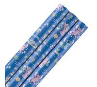 Hallmark Papel de regalo, para cualquier ocasión, paquete de 3, 2 m cada uno, Disney, Lilo & Stitch, Stitch & Angel, cumpleaños, Navidad, azul