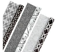 Hallmark Paquete de papel de regalo reversible para todas las ocasiones, flores y puntos blancos y negros (paquete de 3: 75 pies cuadrados) para cumpleaños, bodas, graduaciones, día de San Valentín