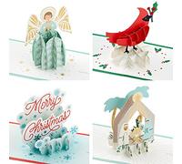 Hallmark Signature Paper Wonder - Surtido de tarjetas navideñas emergentes, religiosas (4 tarjetas navideñas con sobres)