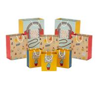 Hallmark Surtido de bolsas de regalo reciclables (8 bolsas: 3 pequeñas 6 pulgadas, 3 medianas 9 pulgadas, 2 grandes 13 pulgadas) cumpleaños para niños, buenas vibraciones, iconos retro