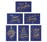 Hallmark Surtido de tarjetas de Navidad en caja, azul y dorado (6 diseños, 72 tarjetas con sobres)