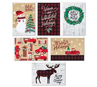 Hallmark Surtido de tarjetas de Navidad en caja, día festivo rústico (6 diseños, 24 tarjetas con sobres)