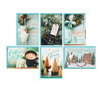 Hallmark Surtido de tarjetas de Navidad en caja, Tis the Season (72 tarjetas y 72 sobres) árboles de cepillo para botellas, cacao, corona rústica, manoplas