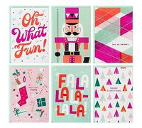 Hallmark Surtido de tarjetas de Navidad neón (24 tarjetas y sobres) vibraciones navideñas, rosa, rojo, verde menta, cascanueces