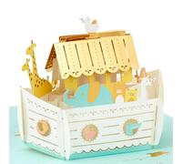 Hallmark Tarjeta 3D y desplegable para bebé, diseño de arca de Noé, animales, niña, niño, dorado, azul