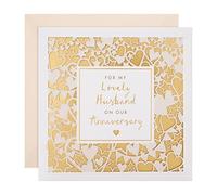 Hallmark Tarjeta de aniversario para marido, diseño intrincado cortado con láser con fondo de lámina dorada